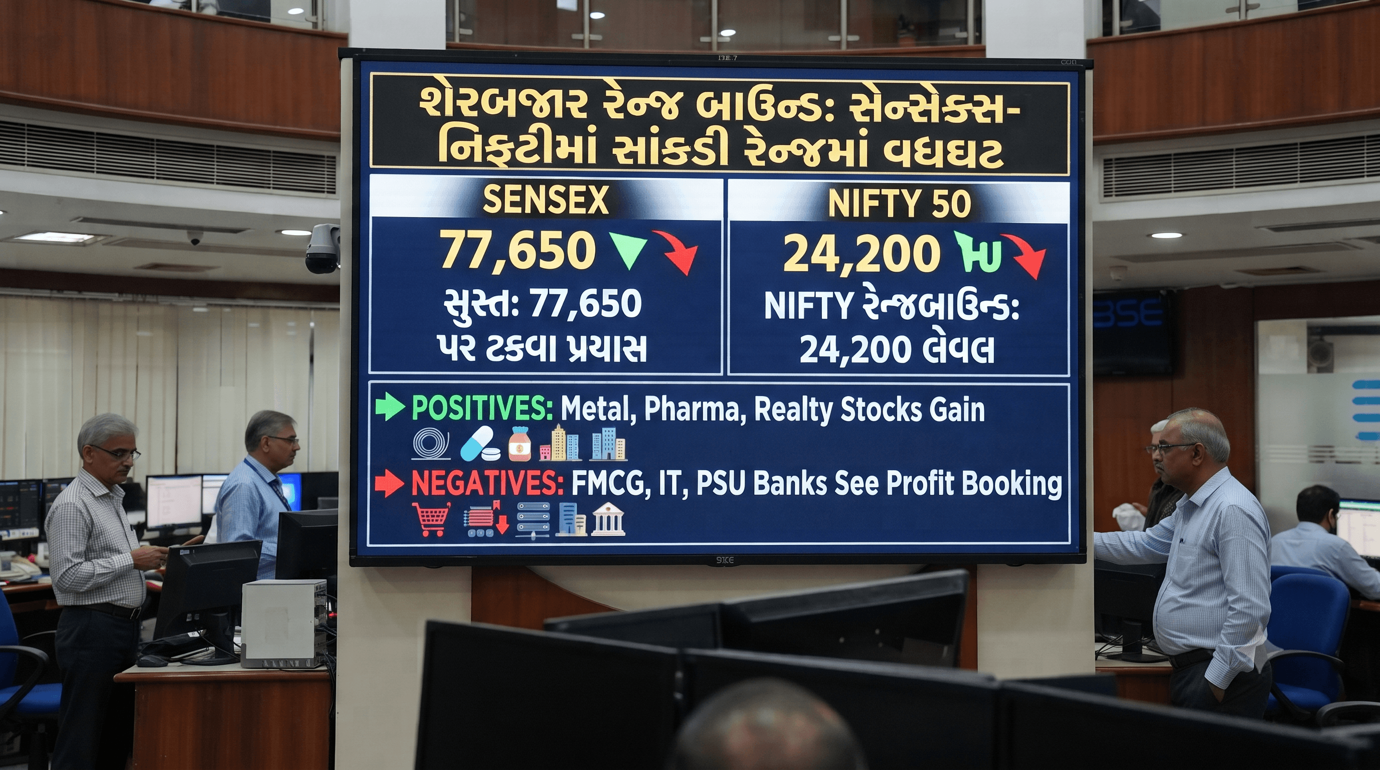 શેરબજારમાં પ્રારંભિક ઉછાળા બાદ ત્વરિત ઘટાડો અને પછી પાછુ બજાર ઉચકાઈને રેન્જ બાઉન્ડ રહ્યું